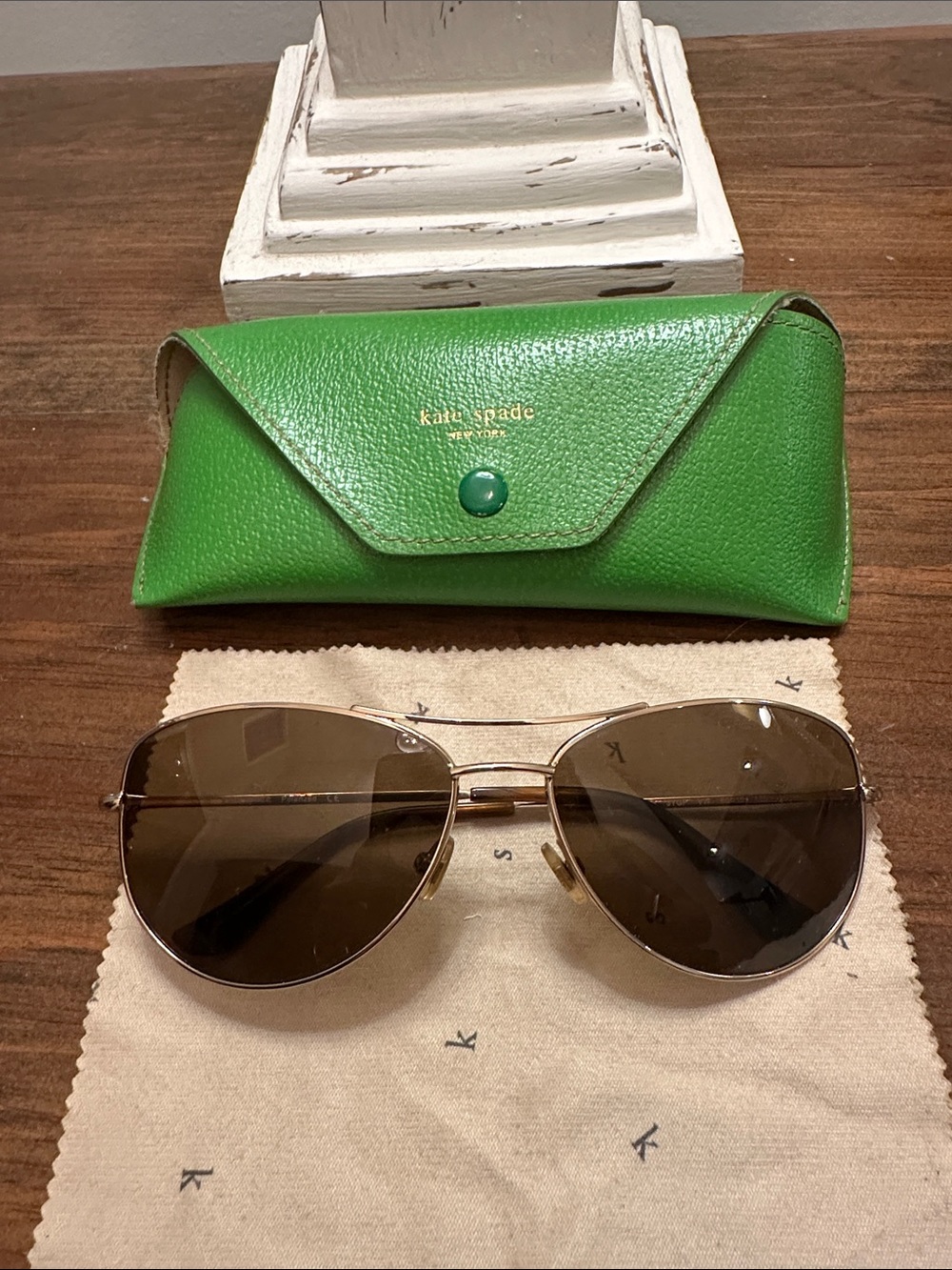 Kate Spade “Ally” Aviator Sunglasses - Gold with Brown lenses